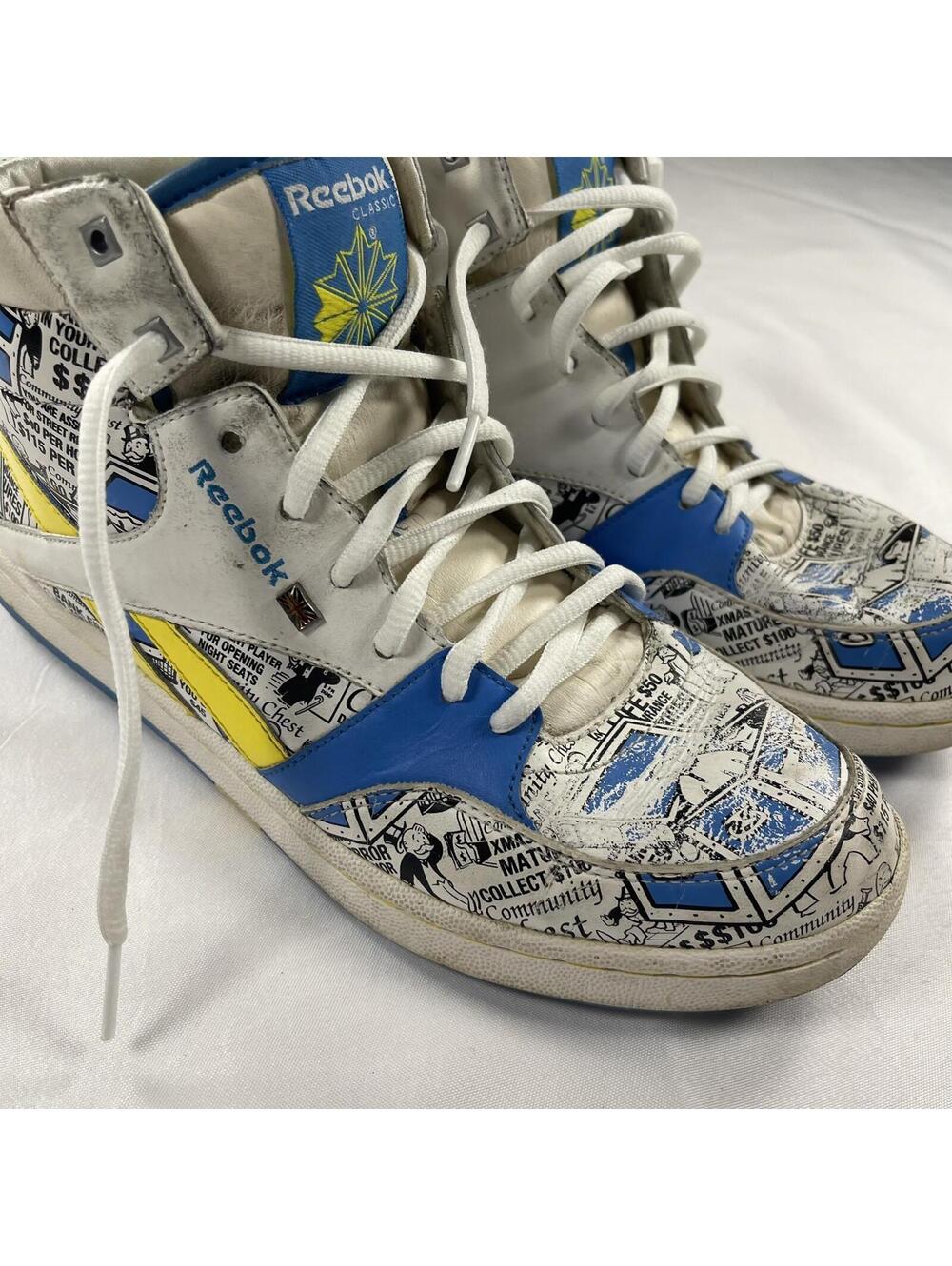 Reebok Monopoly Sneakers Women's 9 High Top Shoes Blue Yellow RARE  Limited Ed - Picture 11 of 15